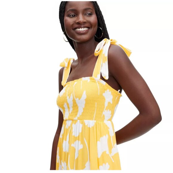 DVF Smocked Tie Strap Ginkgo Yellow Midi Dress NWT Size Medium - Picture 3 of 4
